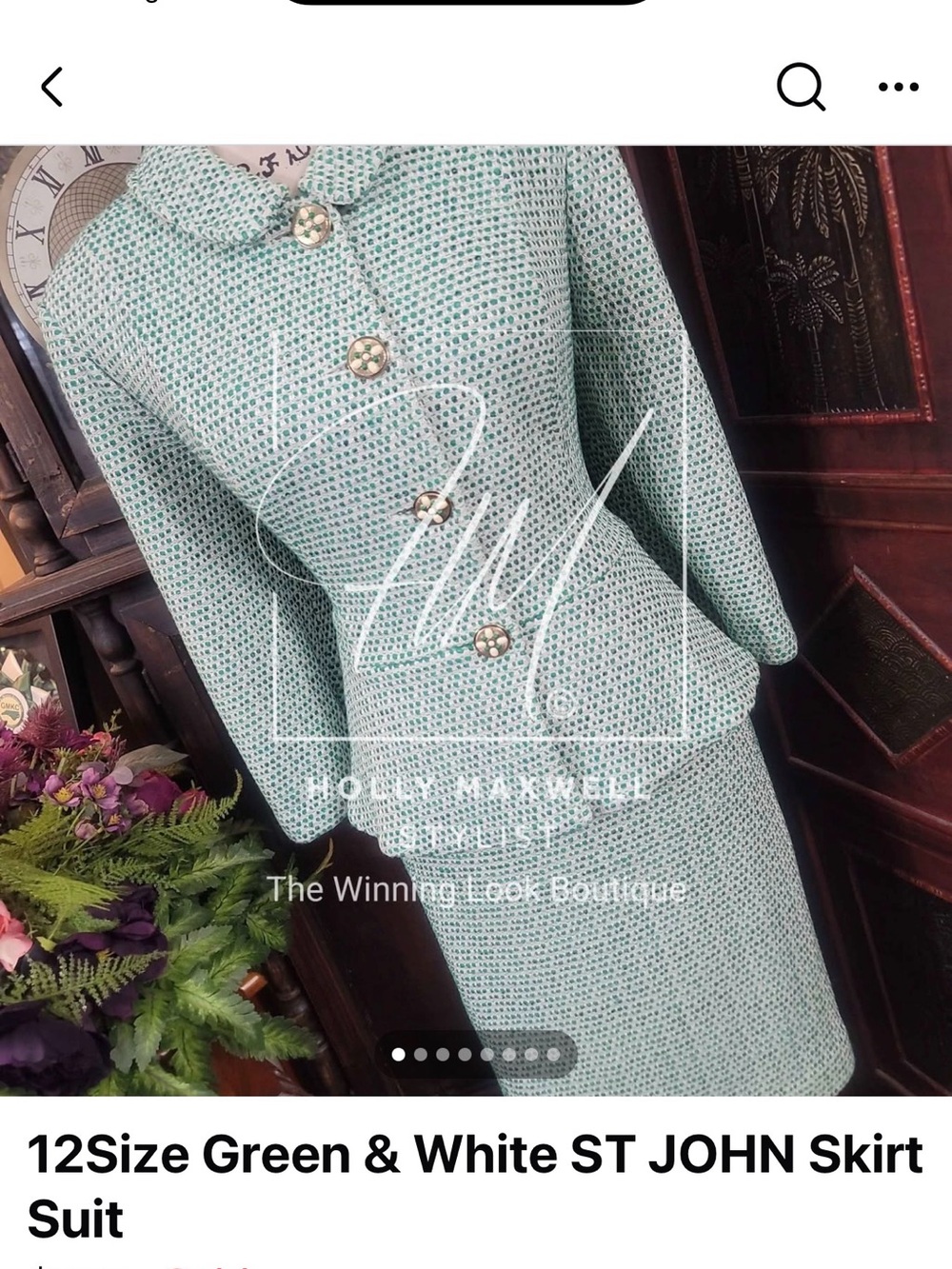 St. John Green and White Knit Skirt Suit